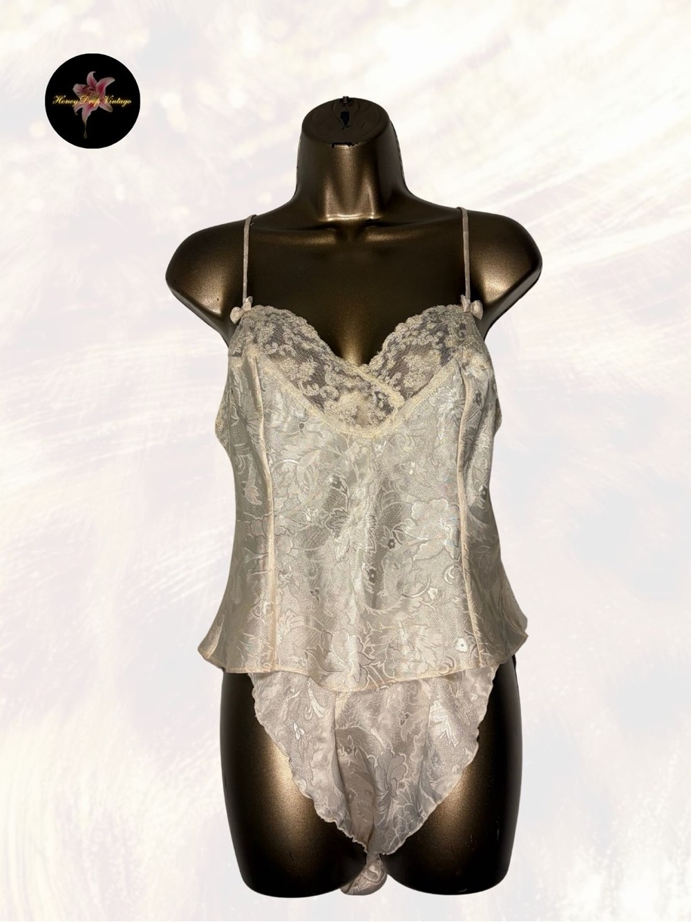 Vintage Victoria’s Secret Ivory Floral Jacquard Cami & Tap Panty Set
